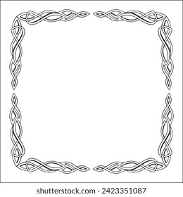 Elegant black and white ornamental Viking style frame, decorative border, corners for greeting cards, banners, business cards, invitations, menus. Isolated vector illustration.