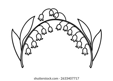 Elegante contorno preto e branco do lírio da planta do vale em uma ilustração botânica simples