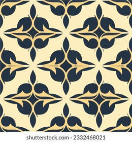Elegant black and white pattern adorned with gold accents, reminiscent of the art nouveau and art deco styles. Its seamless design adds to its timeless allure.