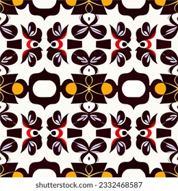 Elegant black and white pattern featuring a repeating red bow creates a seamless fabric design that exudes timeless charm and adds a touch of sophistication.