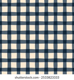 Elegant black and white plaid pattern checkered background. Uneven crisscross line shapes texture design. Modern decoration textile fabric swatch, ladies dress, men's shirt all over print block.