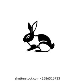 Elegant Black and White Rabbit: A Stylish Animal Icon Design