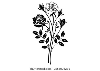 Elegant black and white rose bouquet design.