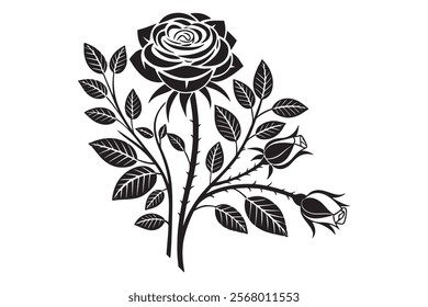 Elegant black and white rose bouquet silhouette.