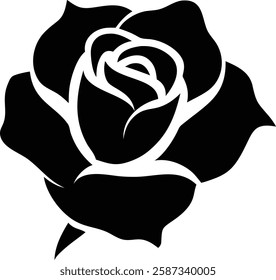 Elegant Black and White Rose Silhouette - Perfect for Tattoos, Art, and Design Projects.