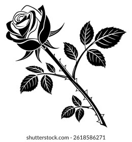 Elegante Vector rosa blanco y negro – Icono de silueta floral minimalista