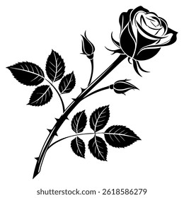 Elegant Black and White Rose Vector – Minimalist Floral Silhouette Icon