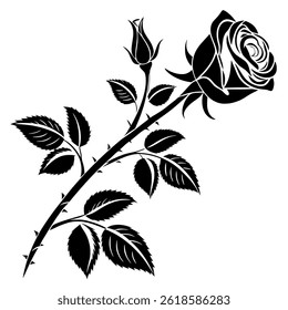 Elegant Black and White Rose Vector – Minimalist Floral Silhouette Icon
