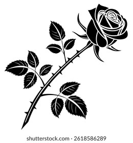 Elegant Black and White Rose Vector – Minimalist Floral Silhouette Icon