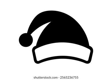 Elegant black and white Santa Claus hat vector design for holiday graphics, traditional Santa hat graphic, holiday decoration graphic, Santa hat silhouette, winter holiday design