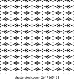 Elegant black and white seamless pattern with stylized diamond-shaped symbols. Perfect for textile design, wallpaper, or decorative backgrounds.