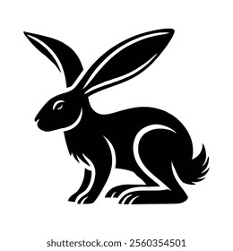 Elegant Black and White Silhouette of a Hare, Rabbit Bunny silhouette