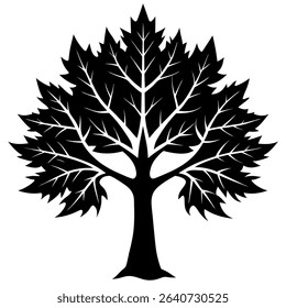 An elegant black and white silhouette illustration of a majestic tree offers a timeless aesthetic.