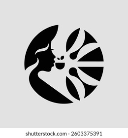 Elegant Black and White Silhouette of a Woman Inhaling a Floral Scent