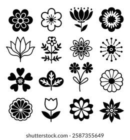 elegant black and white simple flower vector illustration, perfect for digital designs, prints, logos, and decorative elements. high-quality floral artwork for creative projects.