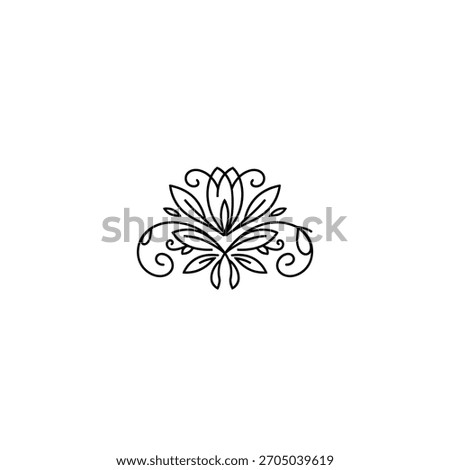 Elegant black and white simple line art floral ornament or decorative flourish