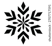 Elegant Black and White Snowflake Design Symbolizing Winter Season and Festive Holiday Celebrations with Simple Geometry and Modern Aesthetic Appeal