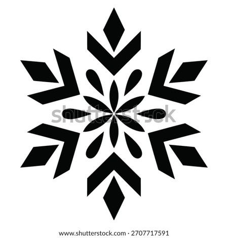 Elegant Black and White Snowflake Design Symbolizing Winter Season and Festive Holiday Celebrations with Simple Geometry and Modern Aesthetic Appeal