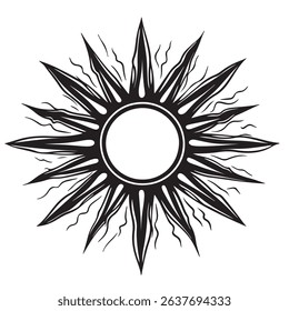 Elegant black and white sunburst design with decorative edges and empty central circle