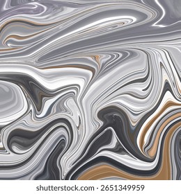 Elegant black and white swirl with silver and brown tones. Abstract, high-contrast texture with modern minimalist energy—ideal for art, tech, or editorial designs.