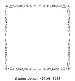Elegant black and white thin ornamental frame, sharp corners, decorative border, corners for greeting cards, banners, business cards, invitations, menus. Isolated vector illustration.