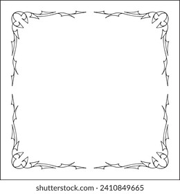 Elegant black and white thin ornamental frame, sharp corners, decorative border, corners for greeting cards, banners, business cards, invitations, menus. Isolated vector illustration.