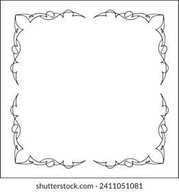 Elegant black and white thin ornamental frame, sharp corners, decorative border, corners for greeting cards, banners, business cards, invitations, menus. Isolated vector illustration.