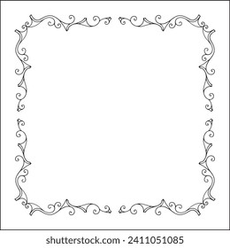 Elegant black and white thin ornamental frame, sharp corners, decorative border, corners for greeting cards, banners, business cards, invitations, menus. Isolated vector illustration.