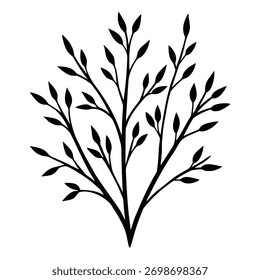 Ilustração do vetor do ramo da árvore preto e branco elegante com folhas delicadas