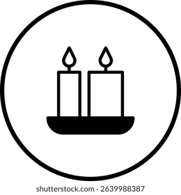 Elegant black and white vector graphic of two candles burning within a circular frame