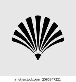 Elegant black and white vector icon of a stylized fan or seashell. Ideal for luxury branding, Asian-inspired designs, beauty logos, and artistic decorations.