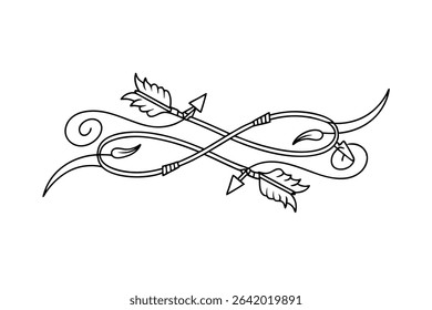 Elegant black and white vector illustration featuring intertwined arrows and decorative floral elements