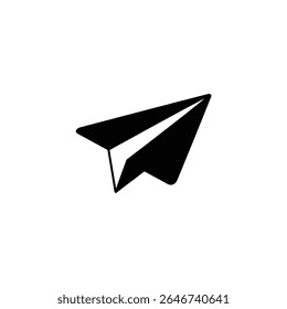 Uma elegante ilustração vetorial em preto e branco exibindo um avião de papel minimalista com linhas limpas em um fundo branco nítido. Perfeito para aplicativos de design e visuais.