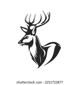 Elegante logo vectorial en blanco y negro para una marca de lujo con un ciervo con grandes cuernos.