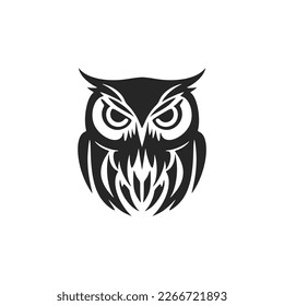 The elegant black white vector logo of the owl. Isolated on a white background.