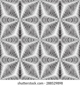 An elegant black and white vector seamless pattern, geometric optical illusion