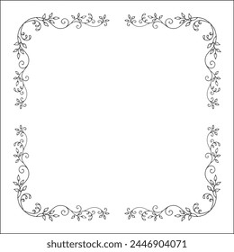 Elegant black and white vegetal ornamental frame with leaves, decorative border, corners for greeting cards, banners, business cards, invitations, menus. Isolated vector illustration.	
