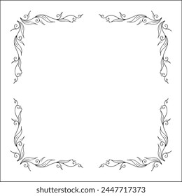 Elegant black and white vegetal ornamental frame with leaves, decorative border, corners for greeting cards, banners, business cards, invitations, menus. Isolated vector illustration.	
