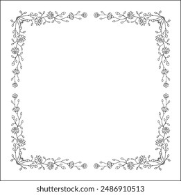 Elegante marco ornamental vegetal blanco y negro con flores de margarita, borde decorativo, rincones para tarjetas de felicitación, Anuncios, tarjetas de visita, invitaciones, menús. Ilustración vectorial aislada.