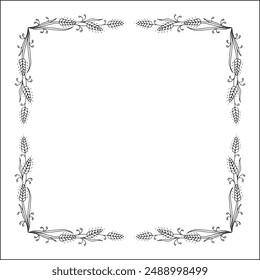 Elegante marco ornamental vegetal blanco y negro con flores de cosmos, borde decorativo, rincones para tarjetas de felicitación, Anuncios, tarjetas de visita, invitaciones, menús. Ilustración vectorial aislada.	
