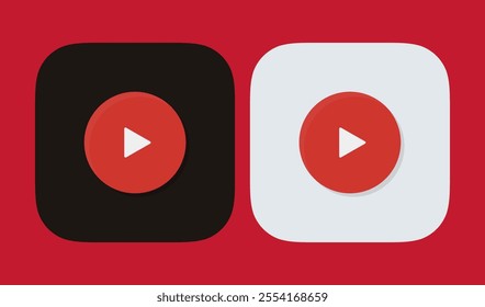 Elegant black and white video app icons. Video player Icons. Red play button icons