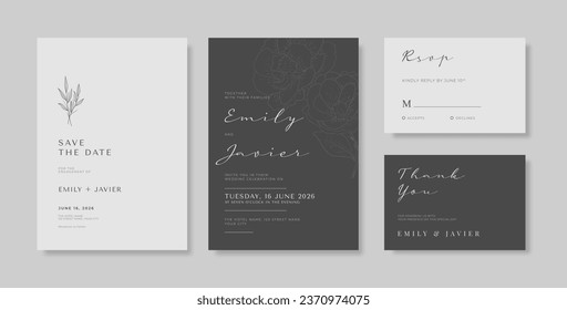 Elegant black and white wedding card template. trendy simple wedding invitation. minimalist wedding invitation template