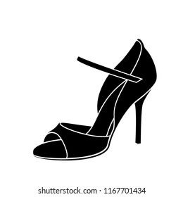 Elegant black woman s shoe for Argentine tango dancing. Design template for label, banner, postcard, logo. Vector illustration.