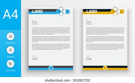 elegant black, yellow and blue letterhead template design.