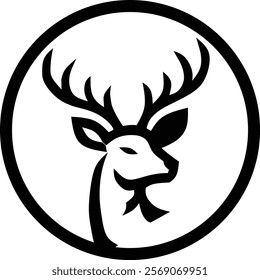 Elegant black-and-white deer logo in a circular frame, symbolizing grace, nature, and wilderness. Perfect for branding, wildlife conservation, or minimalist designs