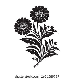 Elegant black-and-white vector of a flower.