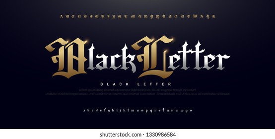 Elegant Blackletter Gothic Golden Alphabet Font. Typography silver and gold classic style font set. vector illustration