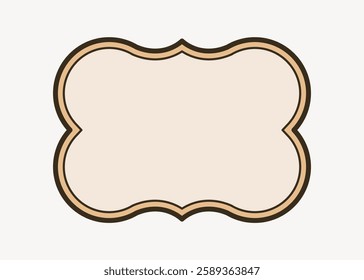 Elegant blank label with ornate border. Beige background, decorative frame. Perfect for invitations, cards, or labels. Stylish and versatile design. Frame vector with copy space.