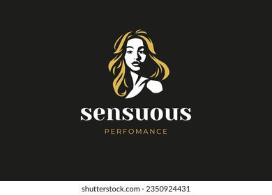 Elegant blonde woman portrait silhouette logo template design for beauty salon vector flat illustration. Beautiful female face with long hair fashion emblem for hairdressing cosmetology makeup brand