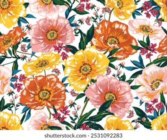 Elegante jardín floreciente floral, dibujar a mano Flor salvaje de plantas botánicas Vector de fondo sin fisuras Illustran Not AI, Diseño para la moda, tela, textil, Fondo de pantalla, envoltura y todos los estampados
